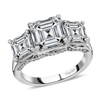 Doorbuster Asscher Cut Moissanite Trilogy Ring in Platinum Over Sterling Silver (Del. in 5-7 Days) 5.25 ctw