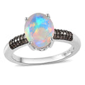 AAA Ethiopian Welo Opal and Natural Champagne Diamond Ring in Platinum Over Sterling Silver 1.75 ctw - Sticky add to cart bar