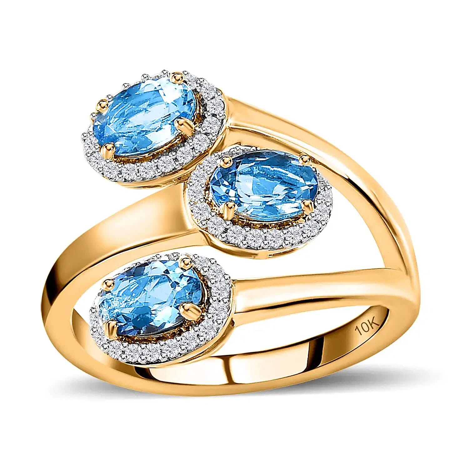 Luxoro 10K Yellow Gold AAA Santa Maria Aquamarine, Moissanite Ring (Size 10.0) (4.35 g) 1.50 ctw