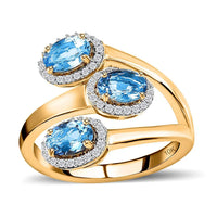 Luxoro 10K Yellow Gold AAA Santa Maria Aquamarine, Moissanite Ring (Size 10.0) (4.35 g) 1.50 ctw