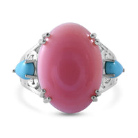 Natural Pink Conch Shell and Sleeping Beauty Turquoise Ring in Platinum Over Sterling Silver 10.80 ctw