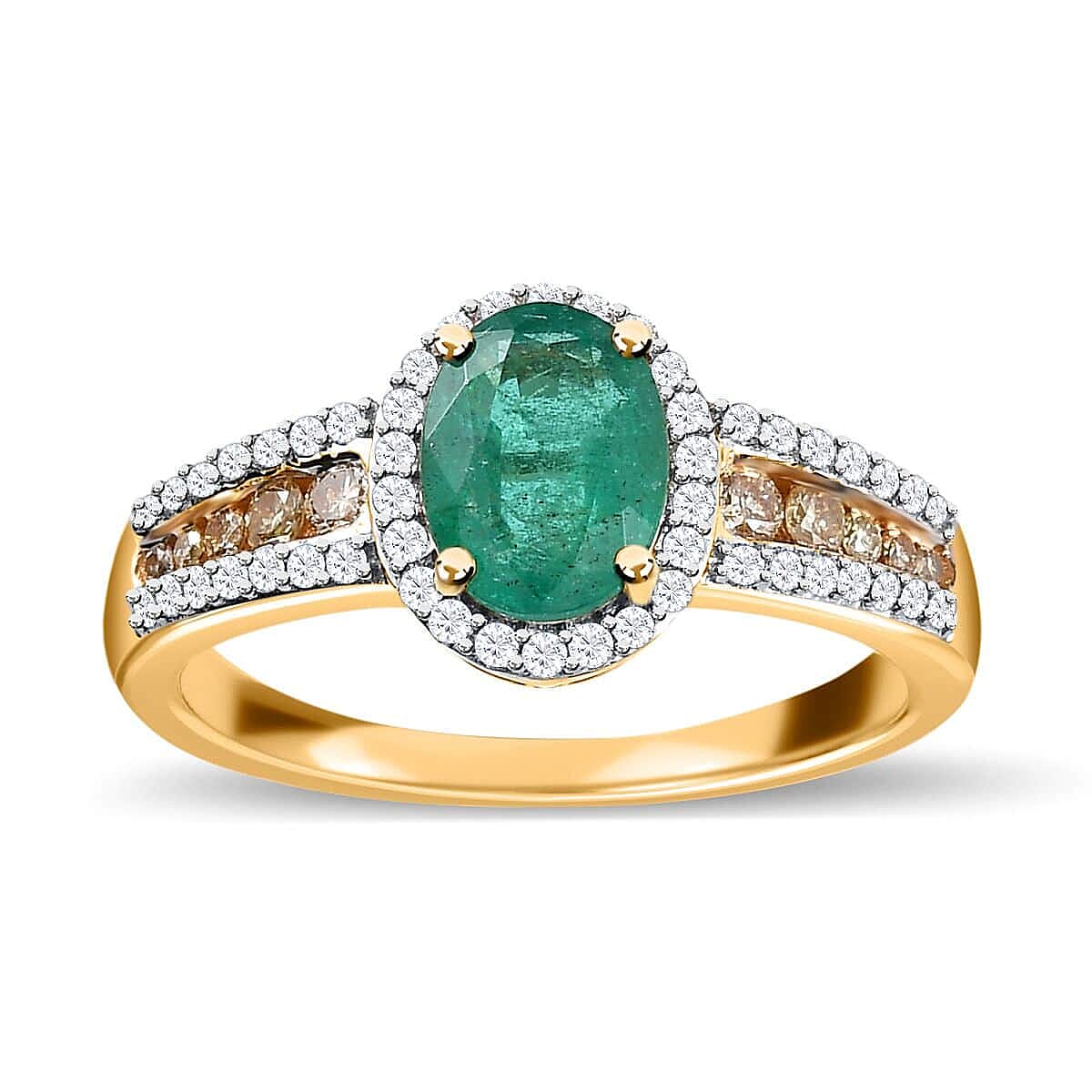Doorbuster Iliana 18K Yellow Gold AAA Kagem Zambian Emerald and I1-I2 Natural Yellow and White Diamond Ring 4.10 Grams 1.60 ctw