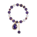 Simulated Purple Sapphire, Amethyst and Austrian Crystal Beaded Stretch Bracelet with Charm in Goldtone 75.00 ctw - Sticky add to cart bar