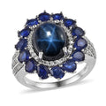 Star Blue Sapphire (DF) and Multi Gemstone Floral Ring in Platinum Over Sterling Silver (Size 10.0) 10.20 ctw - Sticky add to cart bar