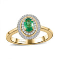 Luxoro 10K Yellow Gold AAA Kagem Zambian Emerald, Diamond (0.30 cts) Double Halo Ring (Size 9.0) (Del. in 7-10 Days) 1.10 ctw - Sticky add to cart bar