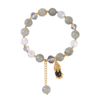 African Amethyst, Purple and White Glass, Simulated Black and White Diamond Bracelet with Charm in Goldtone 75.20 ctw