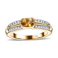 Natural Golden Tanaanite, White Zircon Ring in Vermeil YG Over Sterling Silver (Size 10.0) 0.80 ctw