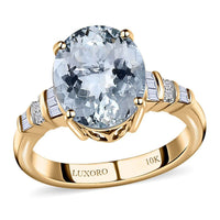 Luxoro 10K Yellow Gold Premium Mangoro Aquamarine and Diamond Ring 3.10 ctw (Del. in 5-7 Days)