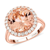 Certified & Appraised Luxoro 14K Rose Gold AAA Marropino Morganite and I2 Diamond Halo Ring 4.65 ctw