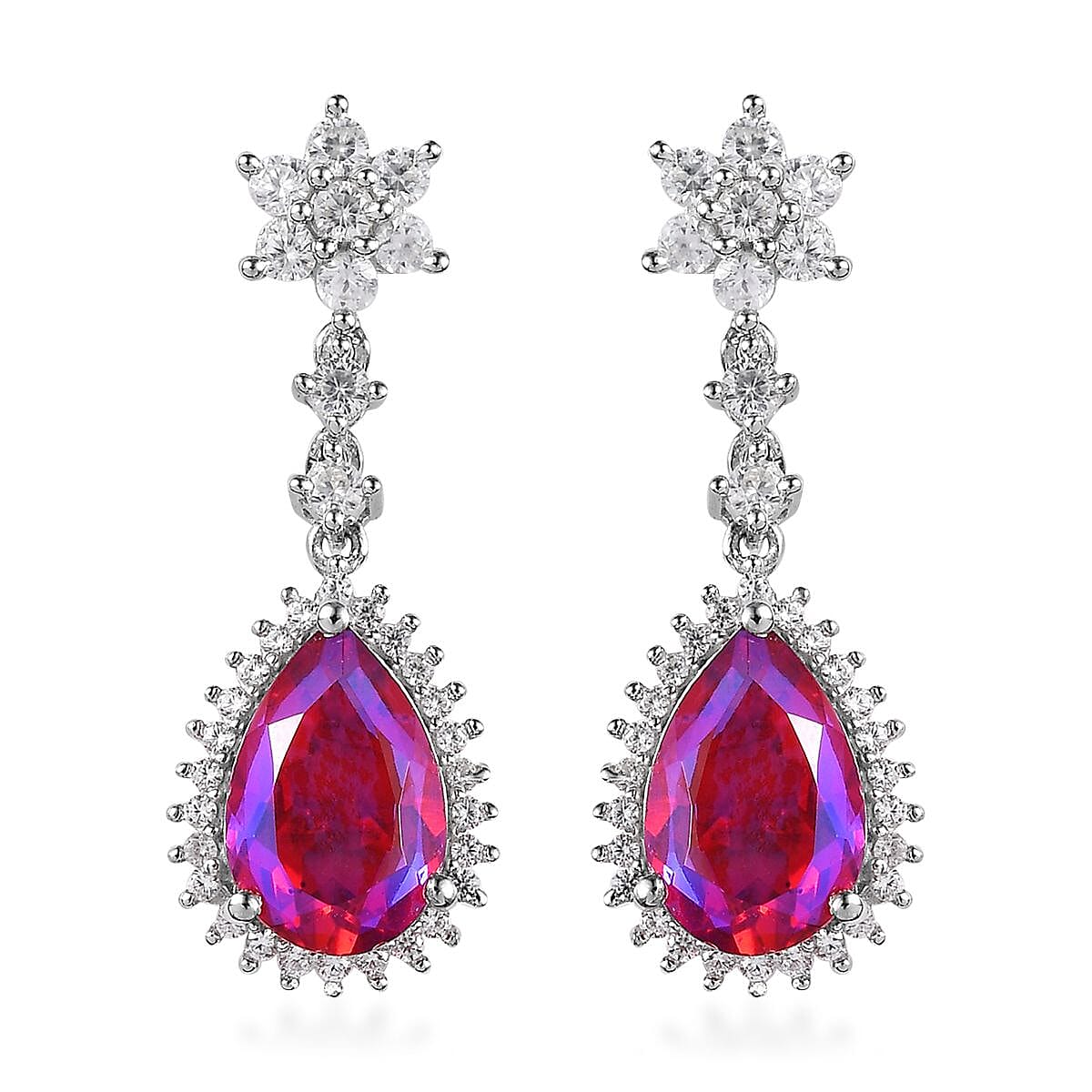 Volcanic Quartz (Triplet) and White Zircon Dangling Earrings in Platinum Over Sterling Silver 8.50 ctw
