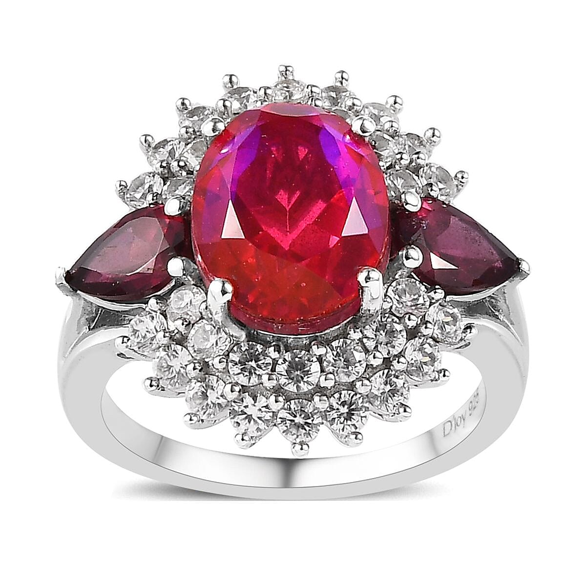 Volcanic Quartz (Triplet) and Multi Gemstone Cocktail Ring in Platinum Over Sterling Silver 5.20 ctw