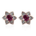 Tanzanian Rhodolite Garnet and White Zircon Flower Stud Earrings in Vermeil Rose Gold Over Sterling Silver 1.50 ctw - Sticky add to cart bar