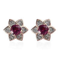 Tanzanian Rhodolite Garnet and White Zircon Flower Stud Earrings in Vermeil Rose Gold Over Sterling Silver 1.50 ctw