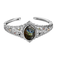 Karis Malagasy Labradorite, Multi Gemstone Cuff Bracelet in Platinum Bond (6.50 In) 18.35 ctw
