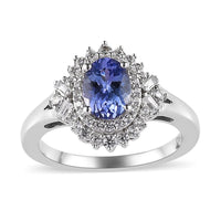 Tanzanite and White Zircon Double Halo Ring in Platinum Over Sterling Silver 1.40 ctw