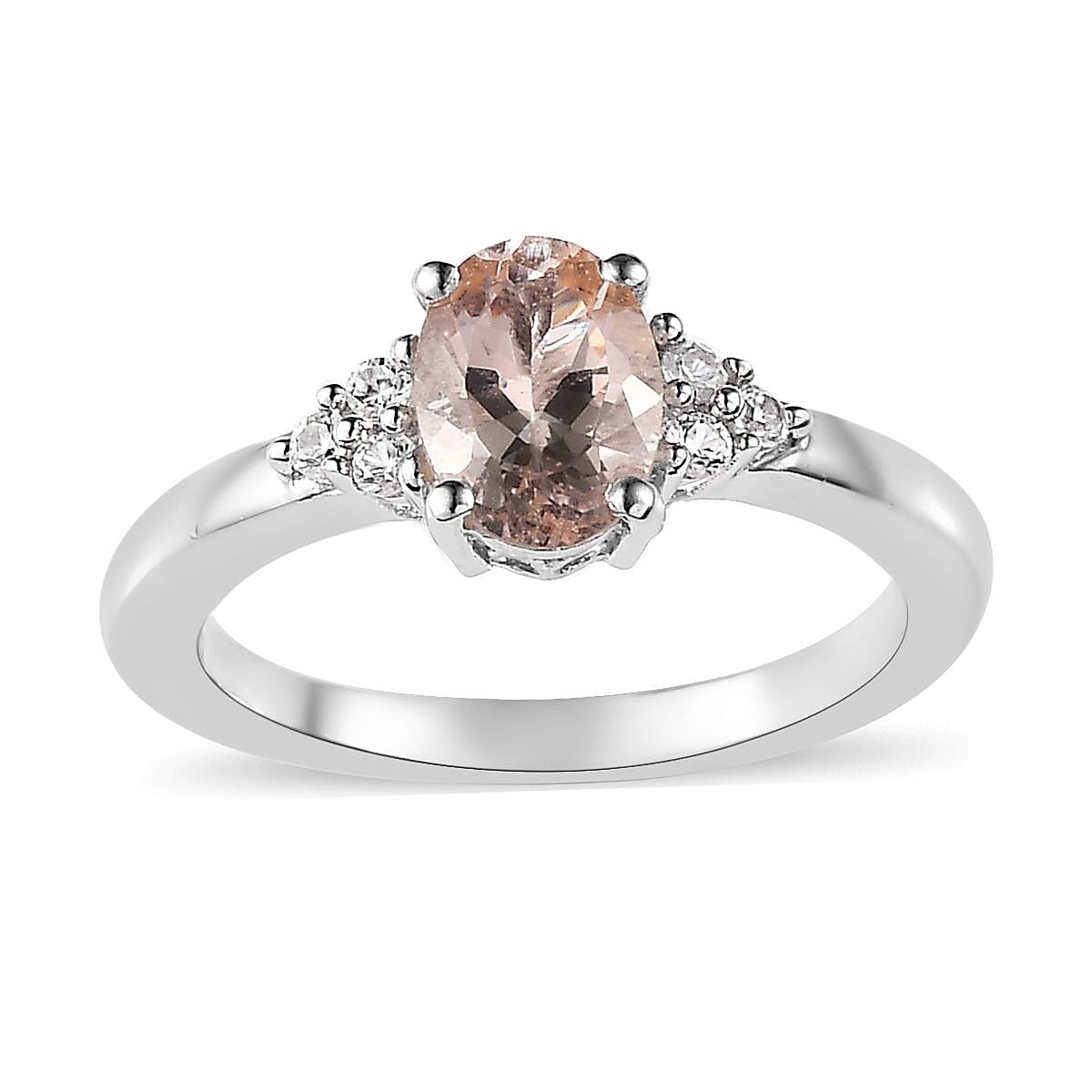 AAA Marropino Morganite, White Zircon Ring in Platinum Over Sterling Silver (Size 10.0) 1.00 ctw