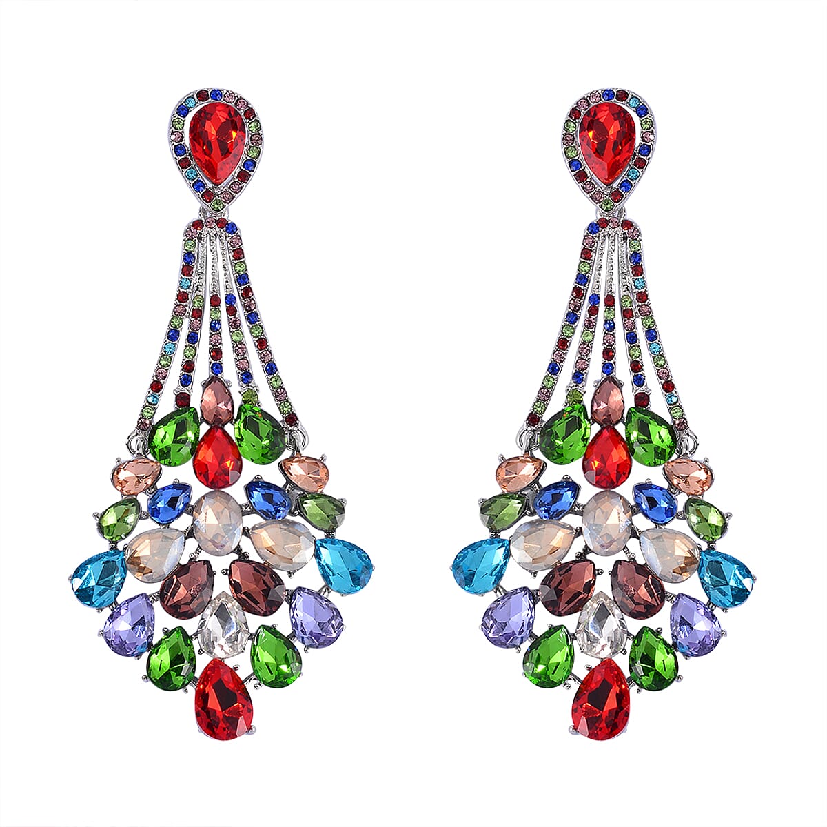 Multi Color Austrian Crystal Earrings in Silvertone