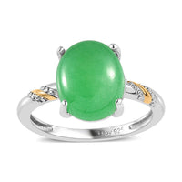 Green Jade (D) Solitaire Ring in 14K YG and Platinum Over Sterling Silver (Size 10.0) 4.00 ctw