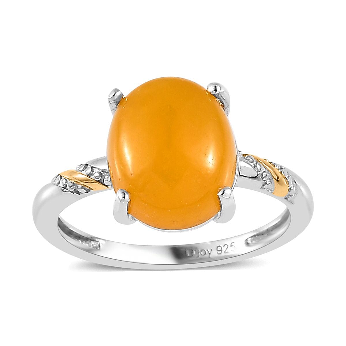 Green Jade (D) Solitaire Ring in 14K YG and Platinum Over Sterling Silver (Size 10.0) 4.00 ctw