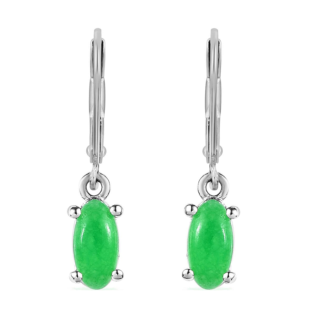 Green Jade (D) Lever Back Earrings in Sterling Silver 1.25 ctw