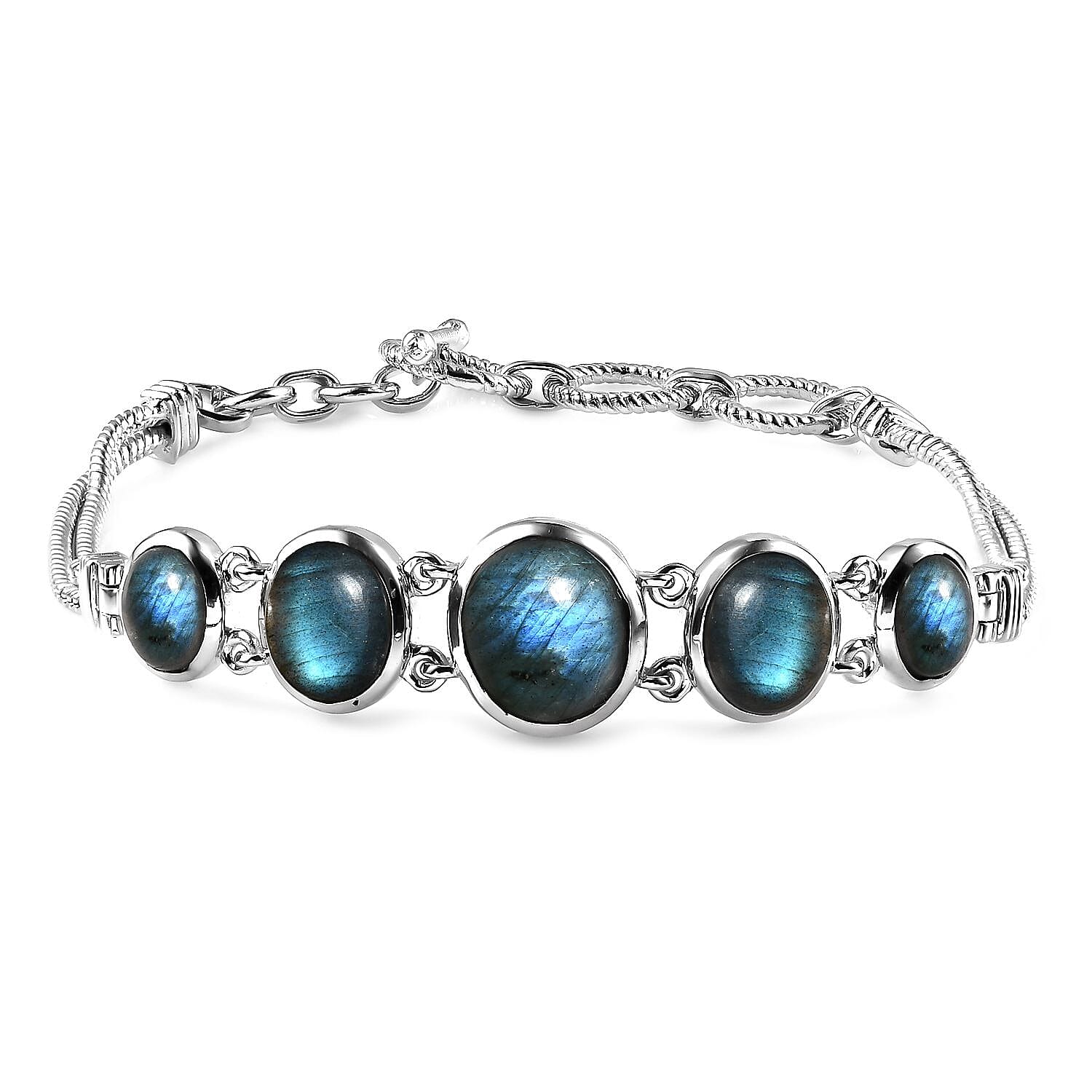 Karis Malagasy Labradorite Bracelet in Platinum Bond (6.50-8.00In) 14.00 ctw