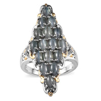 Doorbuster Premium Chrysoberyl Cat's Eye and White Zircon Elongated Ring in Vermeil YG and Platinum Over Sterling Silver (Size 7.0) 5.90 ctw