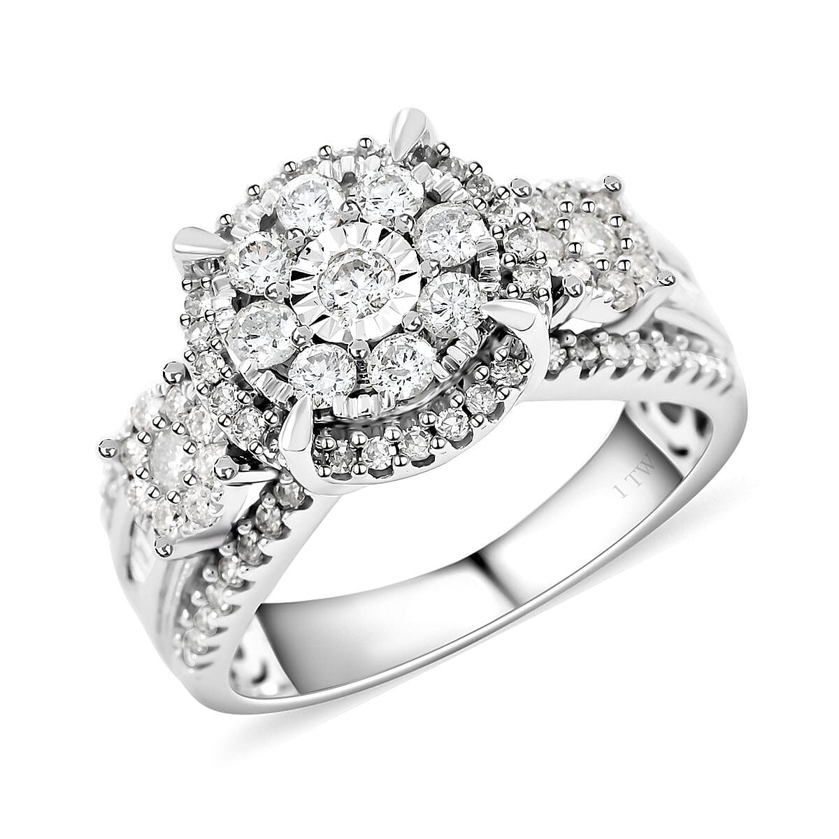 10K White Gold G-H I2 Diamond Floral Ring 7.10 Grams 1.00 ctw (Del. in 7-10 Days)