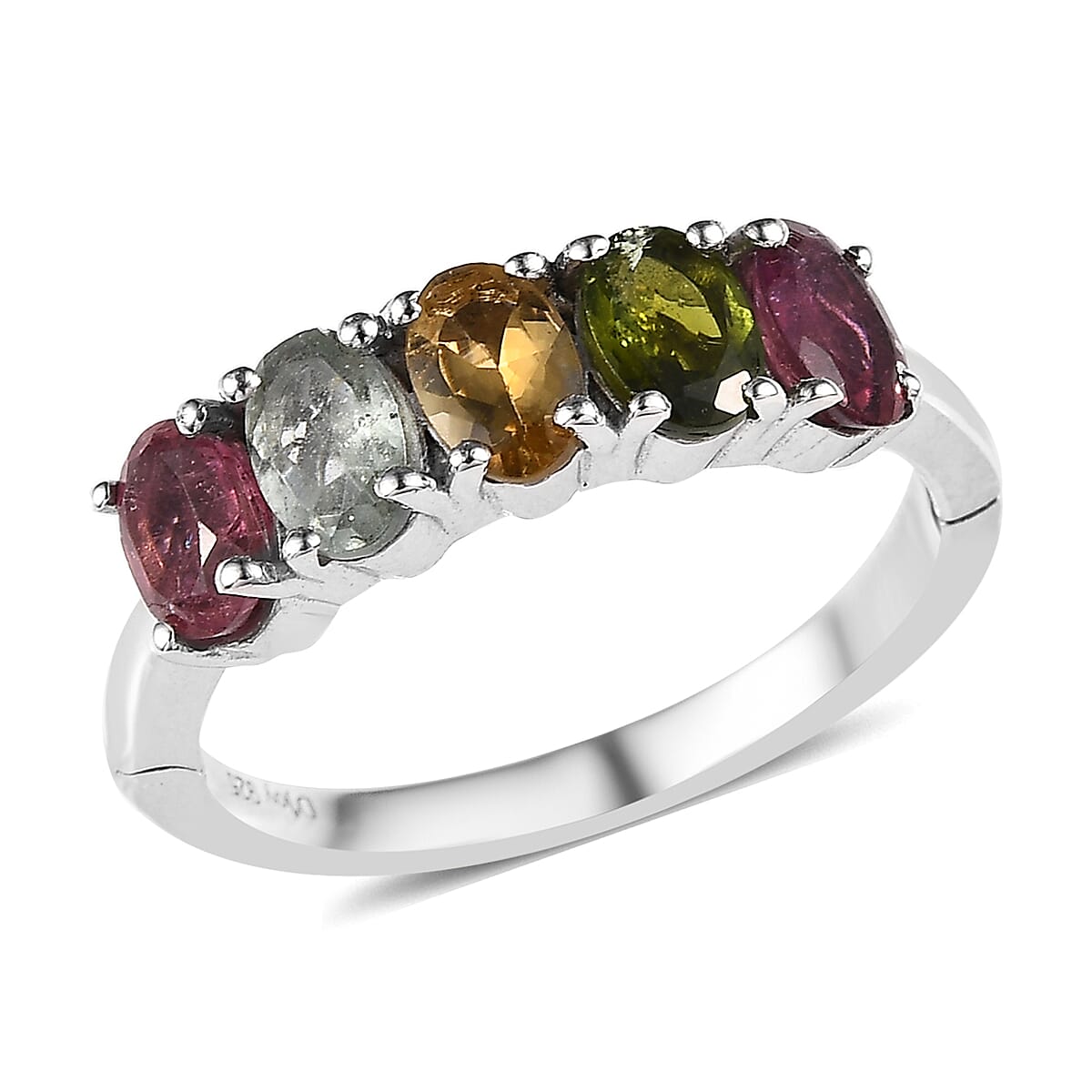 Doorbuster Multi-Tourmaline 5 Stone Ring in Platinum Over Sterling Silver 2.00 ctw