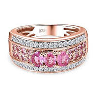 Pink Sapphire Pink Sapphire and White Zircon 1.43 ctw Ring in Vermeil RG Over Sterling Silver (Size 11.5)
