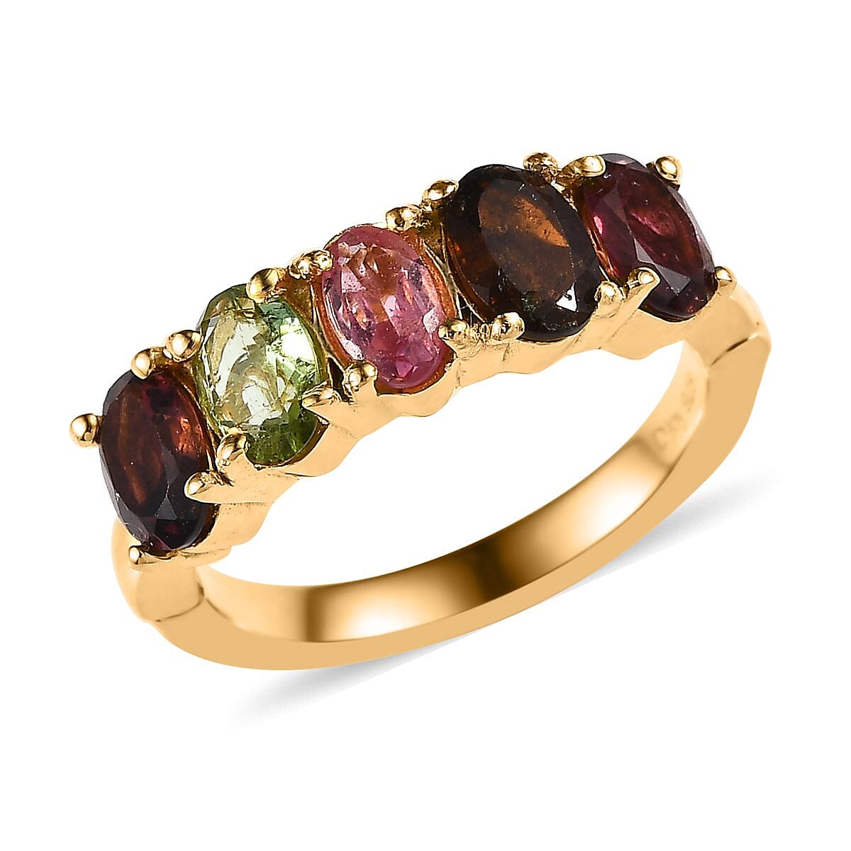 Doorbuster Multi-Tourmaline 5 Stone Ring in Platinum Over Sterling Silver 2.00 ctw