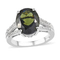 Premium Bohemian Moldavite, Diamond (0.15 cts) Split Shank Ring in Platinum Over Sterling Silver (Size 6.0) 4.25 ctw - Sticky add to cart bar