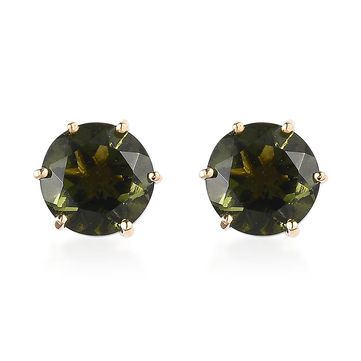 Premium Bohemian Moldavite Stud Earrings in Vermeil Yellow Gold Over Sterling Silver 3.35 ctw
