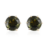 Premium Bohemian Moldavite Stud Earrings in Vermeil Yellow Gold Over Sterling Silver 3.35 ctw