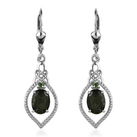 Bohemian Moldavite and Chrome Diopside Dangling Earrings in Platinum Over Sterling Silver 2.10 ctw