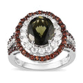 Premium Bohemian Moldavite, Multi Gemstone Double Halo Ring in Rhodium and Platinum Over Sterling Silver 3.90 ctw - Sticky add to cart bar
