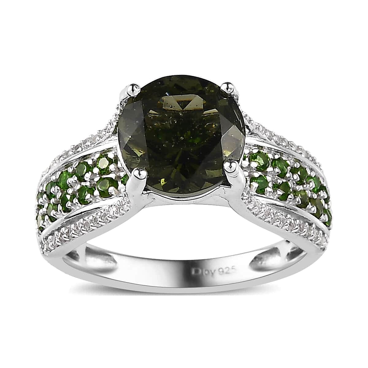 Premium Bohemian Moldavite and Multi Gemstone Bridge Ring in Platinum Over Sterling Silver 3.10 ctw
