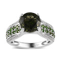 Premium Bohemian Moldavite and Multi Gemstone Bridge Ring in Platinum Over Sterling Silver 3.10 ctw - Sticky add to cart bar