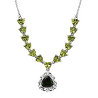 Premium Bohemian Moldavite and Peridot Necklace 18 Inches in Platinum Over Sterling Silver 7.60 ctw