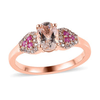Premium Marropino Morganite and Multi Gemstone Ring in Vermeil Rose Gold Over Sterling Silver 0.90 ctw