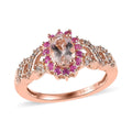Premium Marropino Morganite and Multi Gemstone Sunburst Ring in Vermeil Rose Gold Over Sterling Silver 1.25 ctw - Sticky add to cart bar