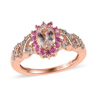 Premium Marropino Morganite and Multi Gemstone Sunburst Ring in Vermeil Rose Gold Over Sterling Silver 1.25 ctw