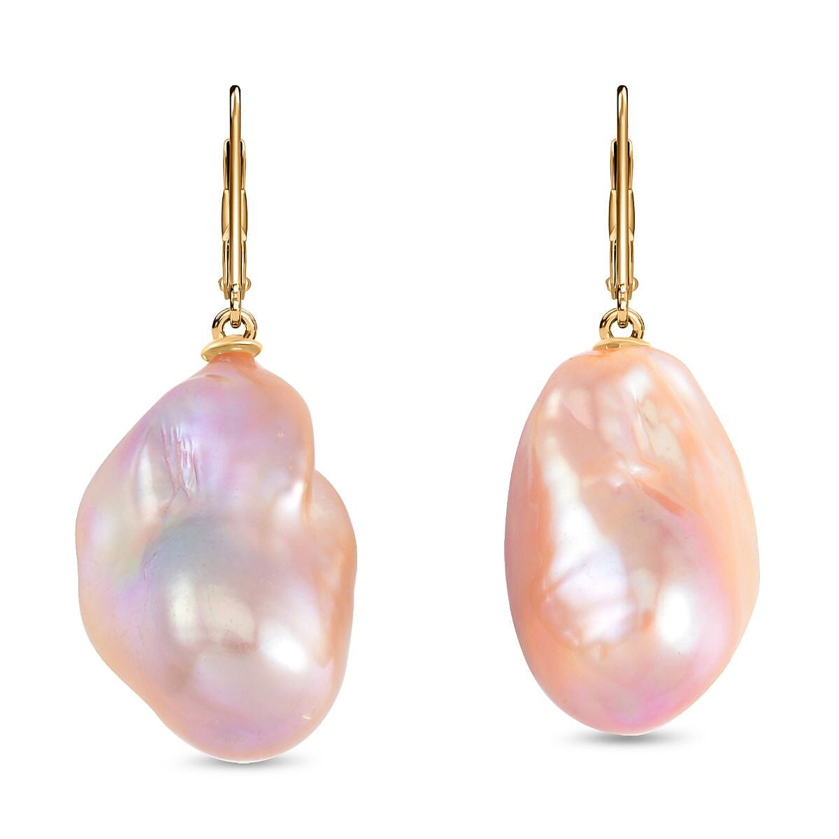 Doorbuster Organic Shape Baroque Pearl Lever Back Earrings in 14K Yellow Gold Over Sterling Silver