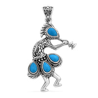Bali Legacy Sleeping Beauty Turquoise Kokopelli Pendant in Sterling Silver 2.60 ctw