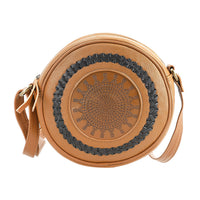 100% Genuine leather weaving round croosbody bag SIZE: 7(L)x2.4(W)x7(H)Inches  Mustard