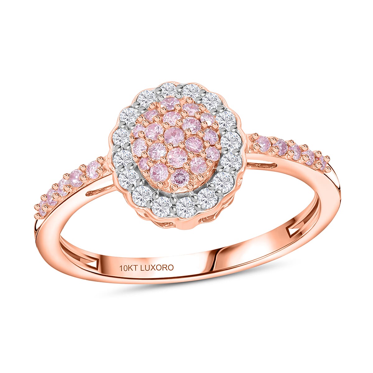 Luxoro 10K Rose Gold I3 Natural Pink and White Diamond Floral Ring 0.50 ctw
