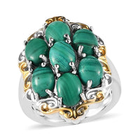 Karis African Malachite Cluster Ring in 18K YG Plated and Platinum Bond (Size 10) 9.00 ctw