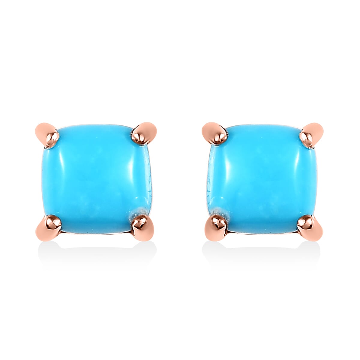 Sleeping Beauty Turquoise Solitaire Stud Earrings in 14K Rose Gold Over Sterling Silver 1.20 ctw