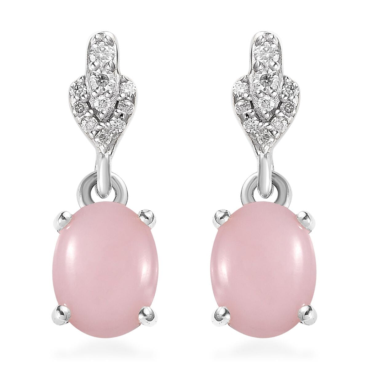 Peruvian Pink Opal and Moissanite Dangle Earrings in Platinum Over Sterling Silver 2.00 ctw