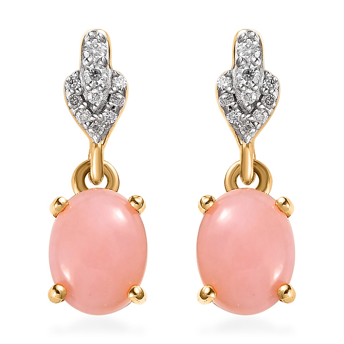 Peruvian Pink Opal and Moissanite Dangle Earrings in Vermeil Yellow Gold Over Sterling Silver 2.00 ctw