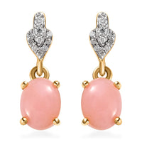 Peruvian Pink Opal and Moissanite Dangle Earrings in Vermeil Yellow Gold Over Sterling Silver 2.00 ctw